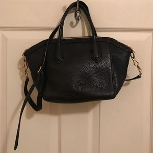 JCrew small black pebbled-leather satchel.